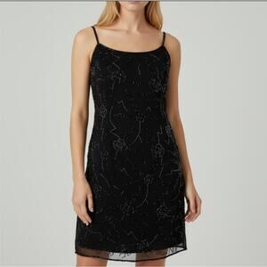 Vintage 90s Y2K Beaded Mini Black Dress